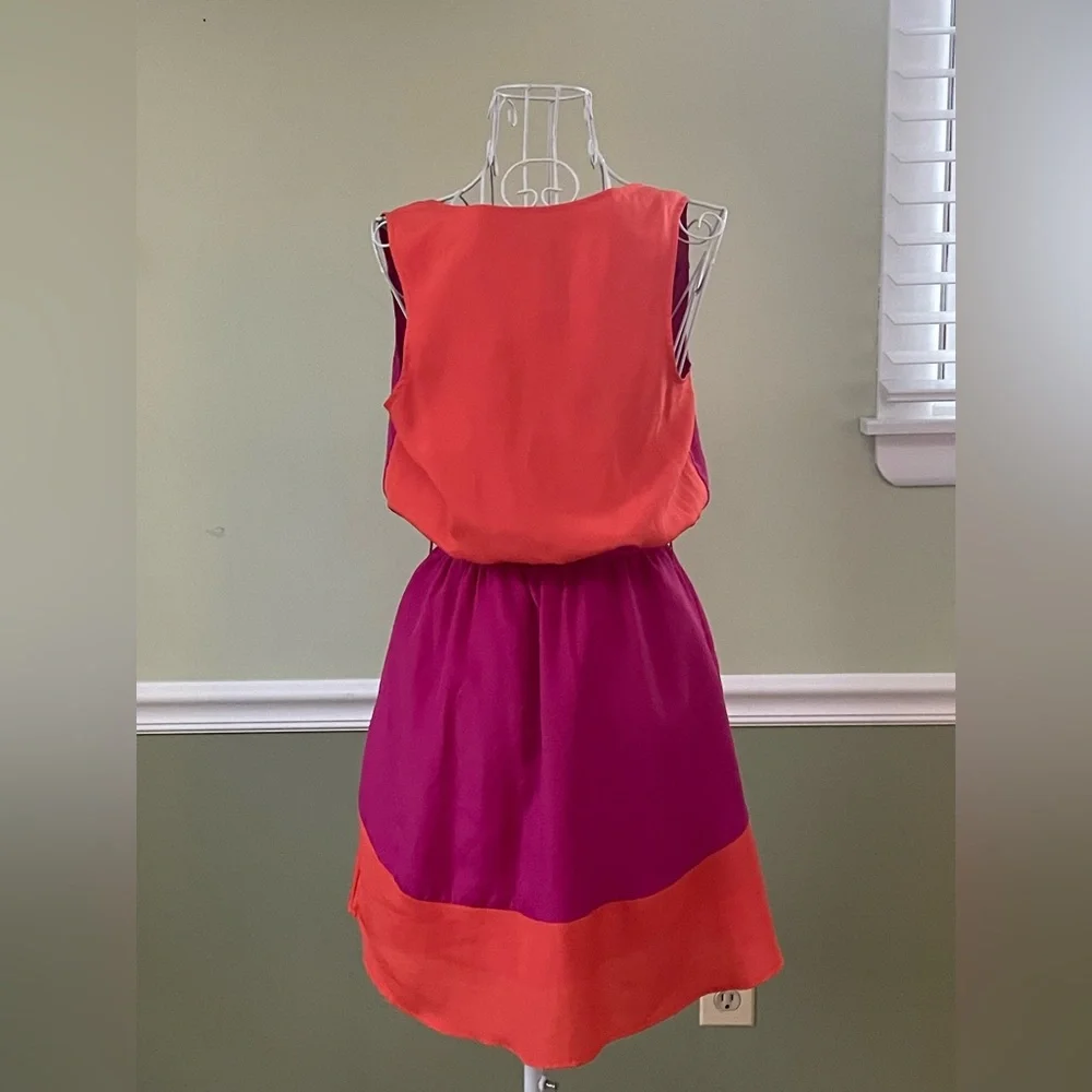 Color block sleeveless belted a line dress XS cinch waist maxi - Picture 2 of 4